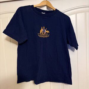 Australia Souvenir T Shirt Dark Blue Adult Large Embroidered Crest Kangaroo Emu